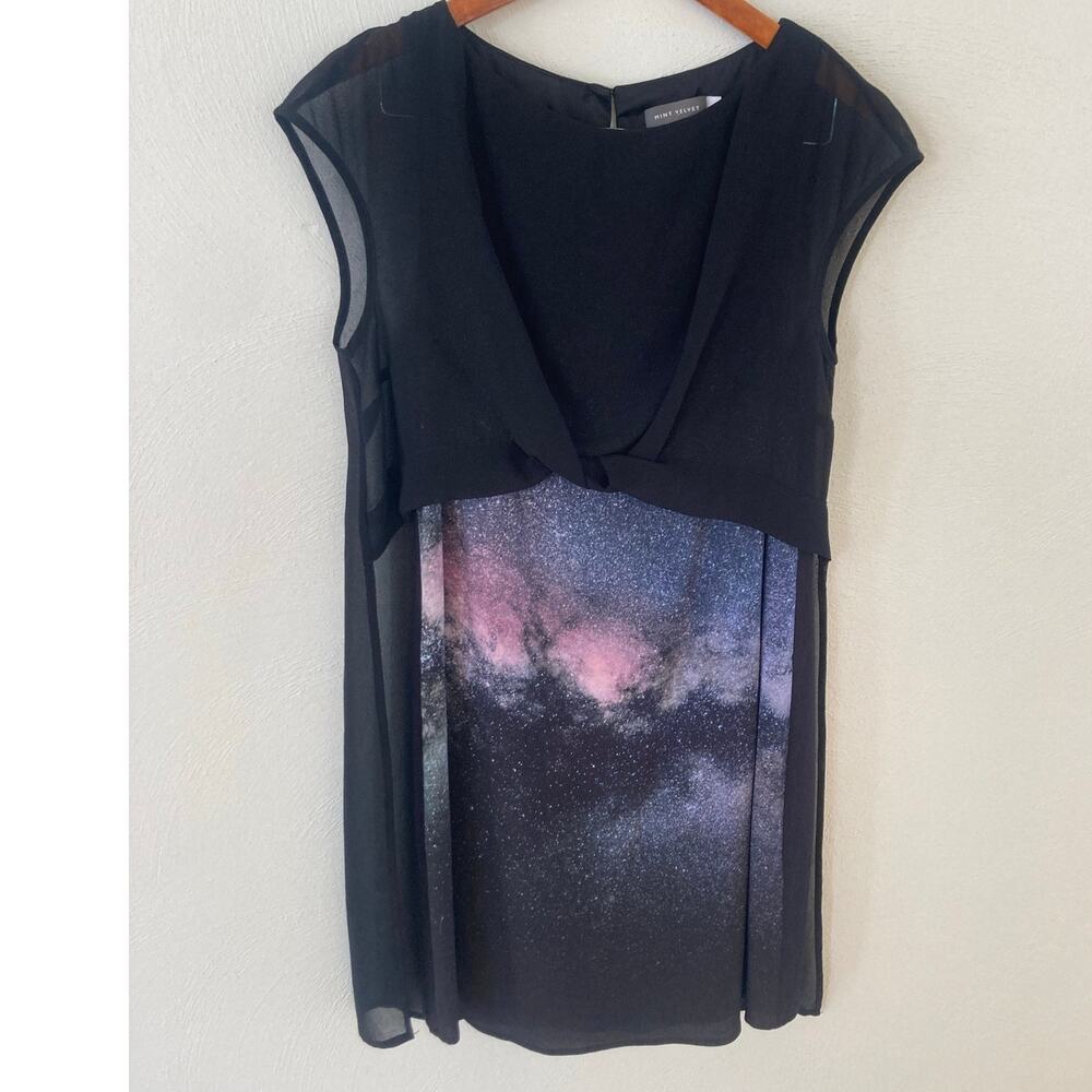 Mint Velvet Megan Black Night Sky Galaxy Dress Sheer Overlay 6 US A Line